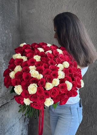 NO. 111. Bouquet with 100 Red and White roses