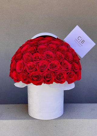 NO. 126. Red Roses in White Velvet Box