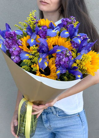 NO. 95. Sunflowes with Purple Flowers (sunflowers, irises, matthiolas)