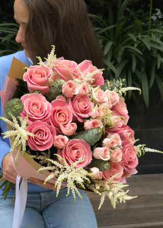 NO. 94. Bouquet of Pink Roses with Astilbe